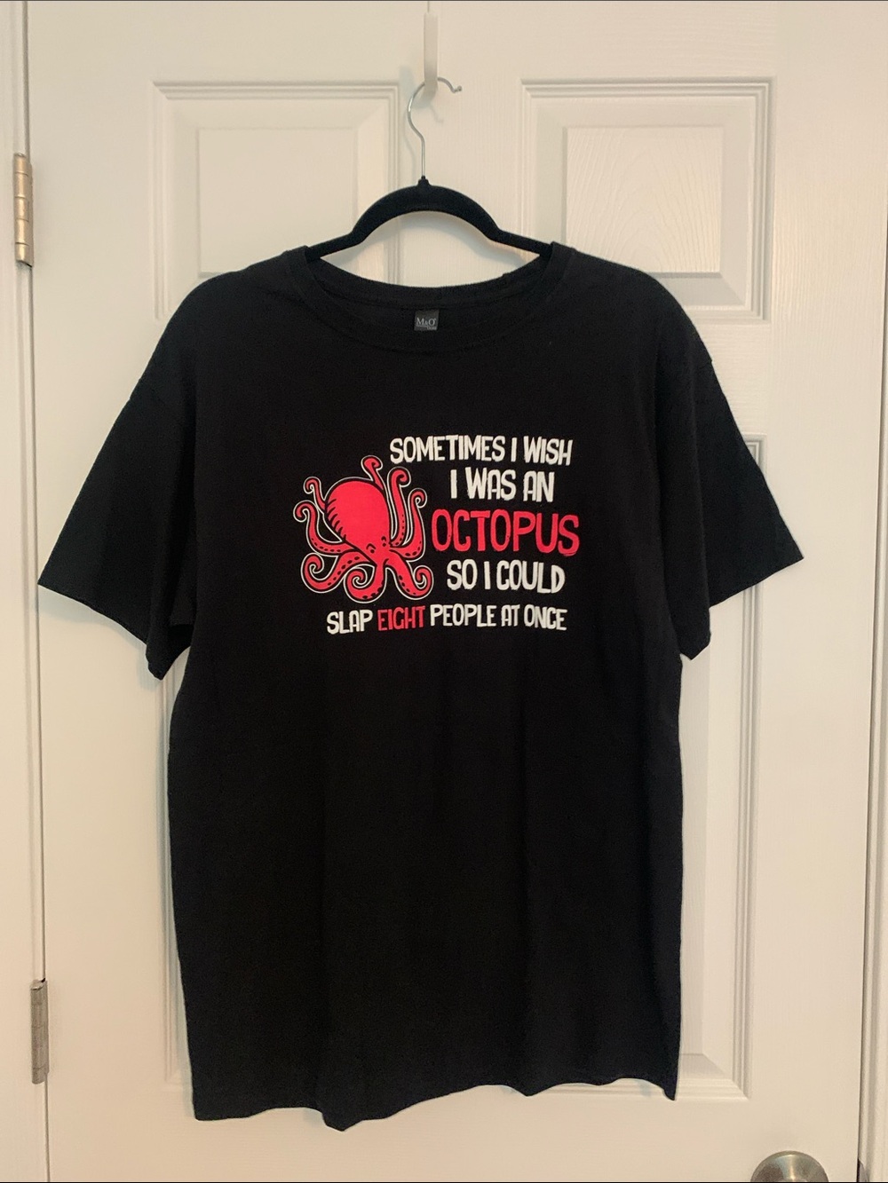 Classic Plain Black Tee with Red and White Wording